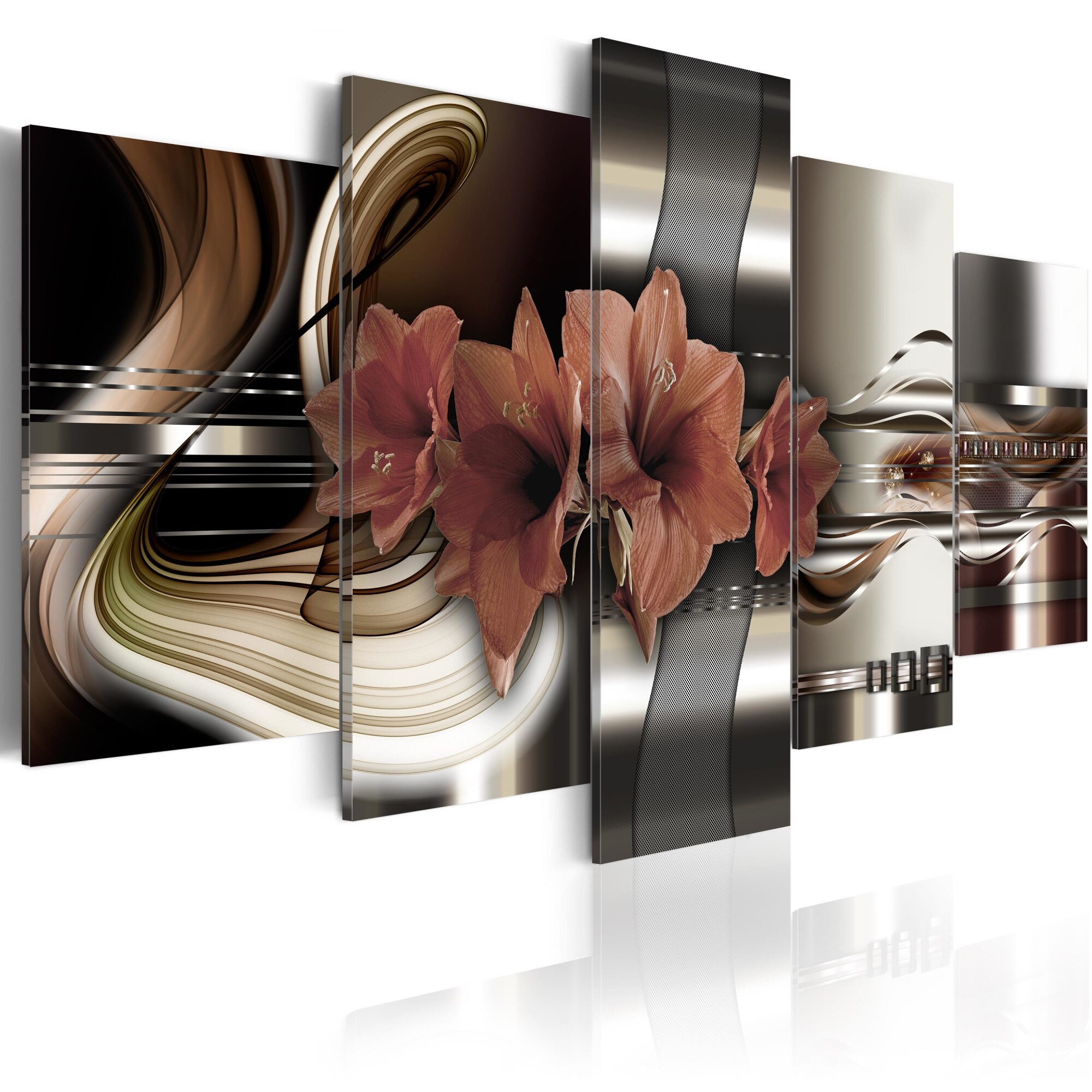 Tablou canvas 5 piese - Abstractare si Amaryllis - 200x100 cm