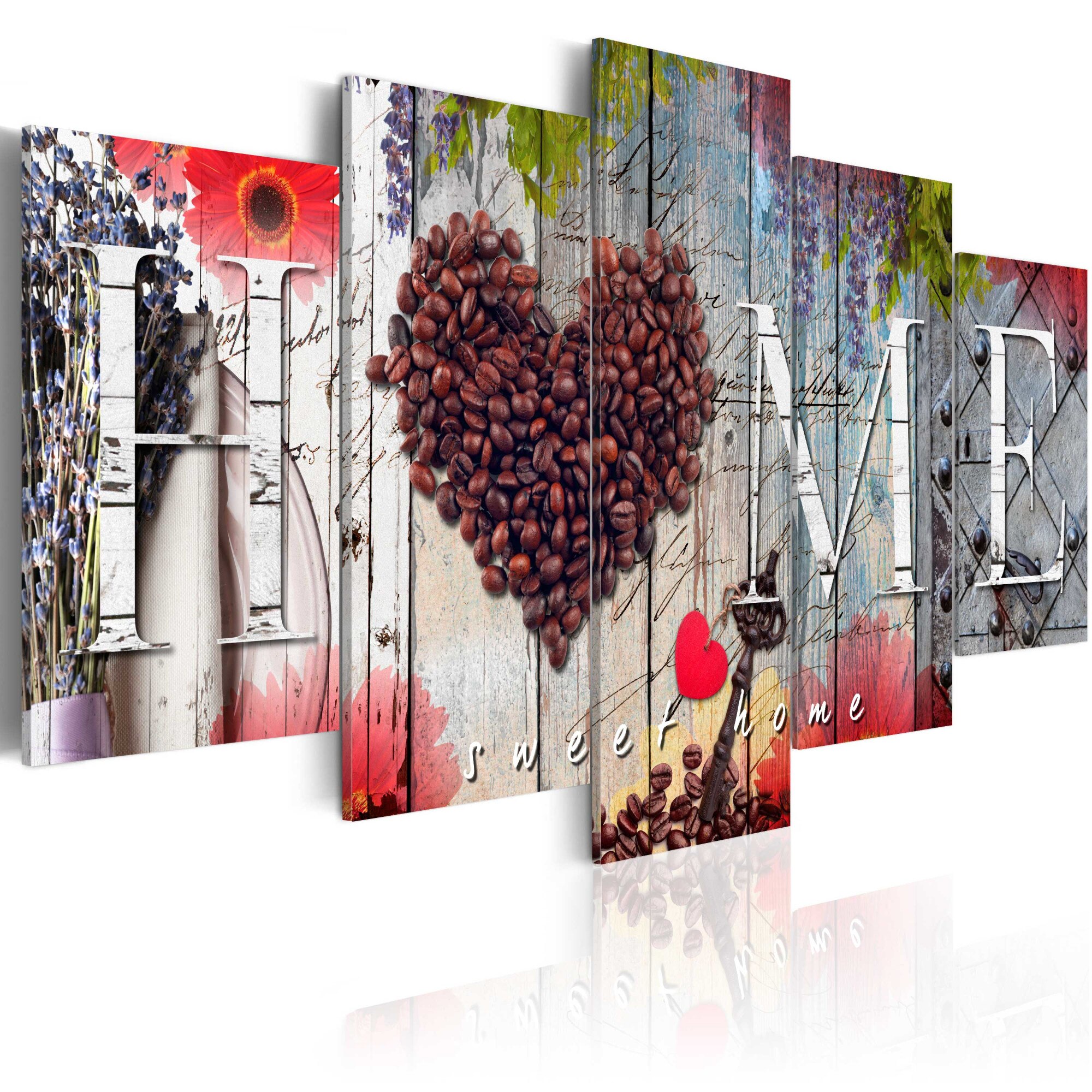 Tablou canvas 5 piese - Inima de cafea - 100x50 cm