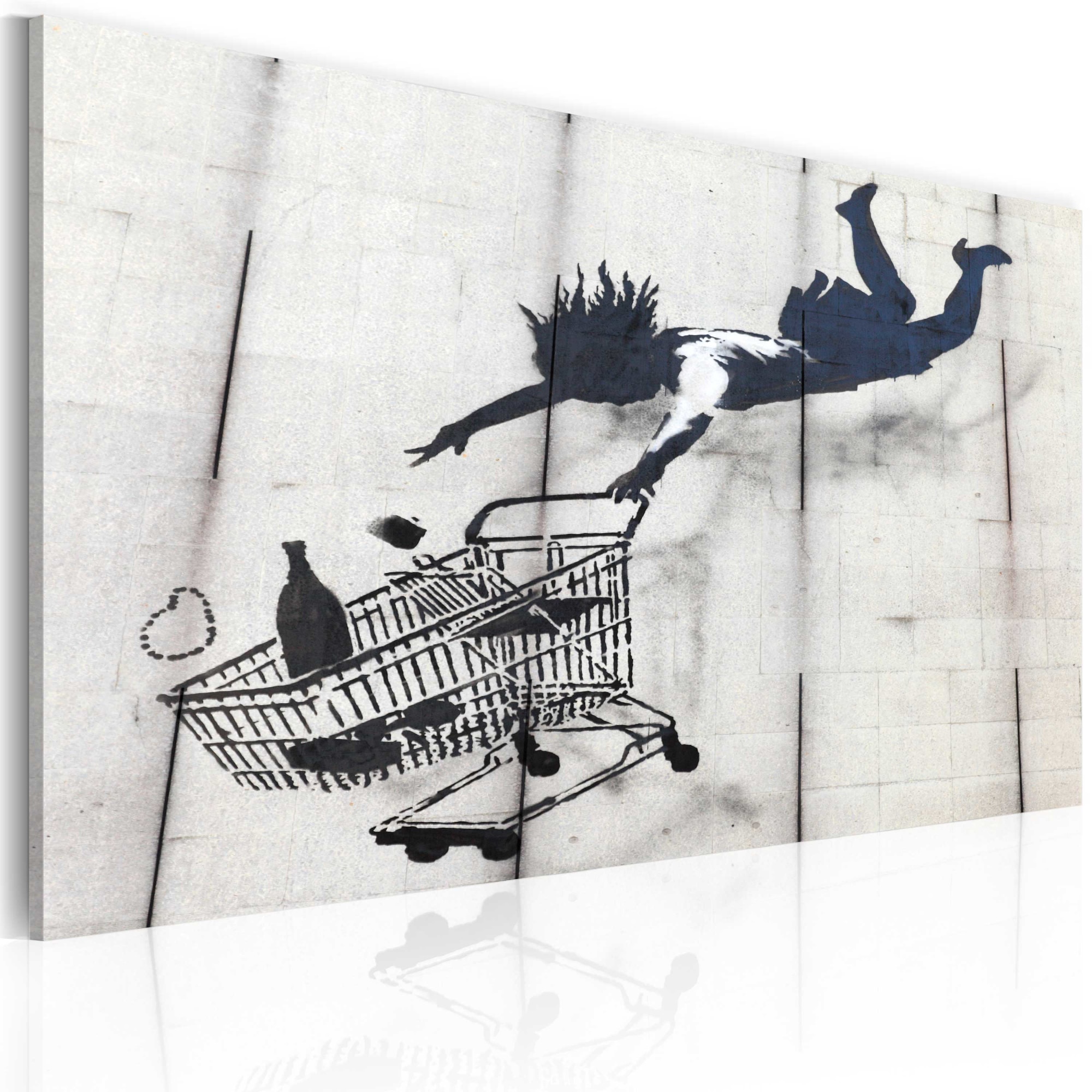 Tablou canvas - Femeie cazuta cu carucior de supermarket (Banksy) - 60x40 cm