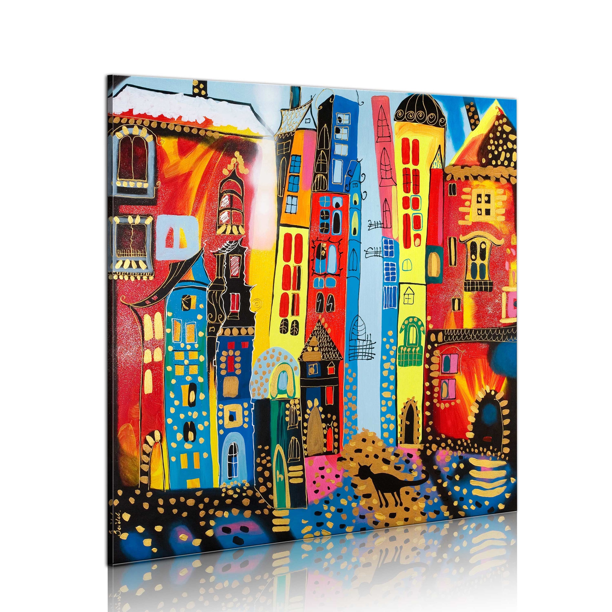 Tablou pictat manual - Magic Street - 80 x 80 cm