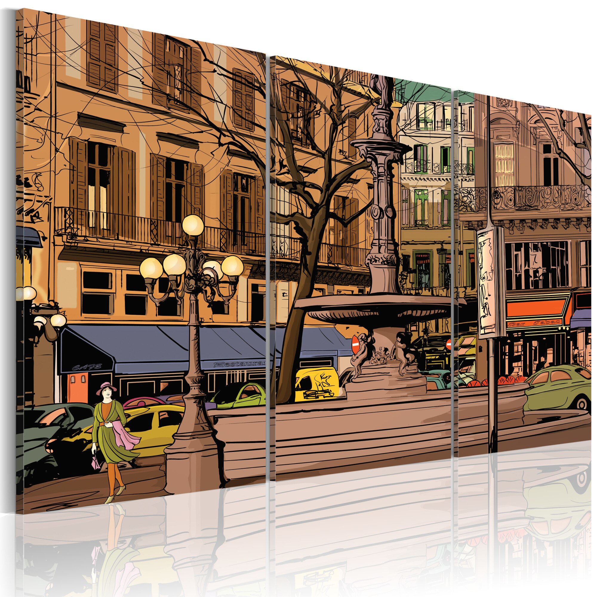 Tablou canvas 3 piese - O seara calda In Paris - 120x80 cm