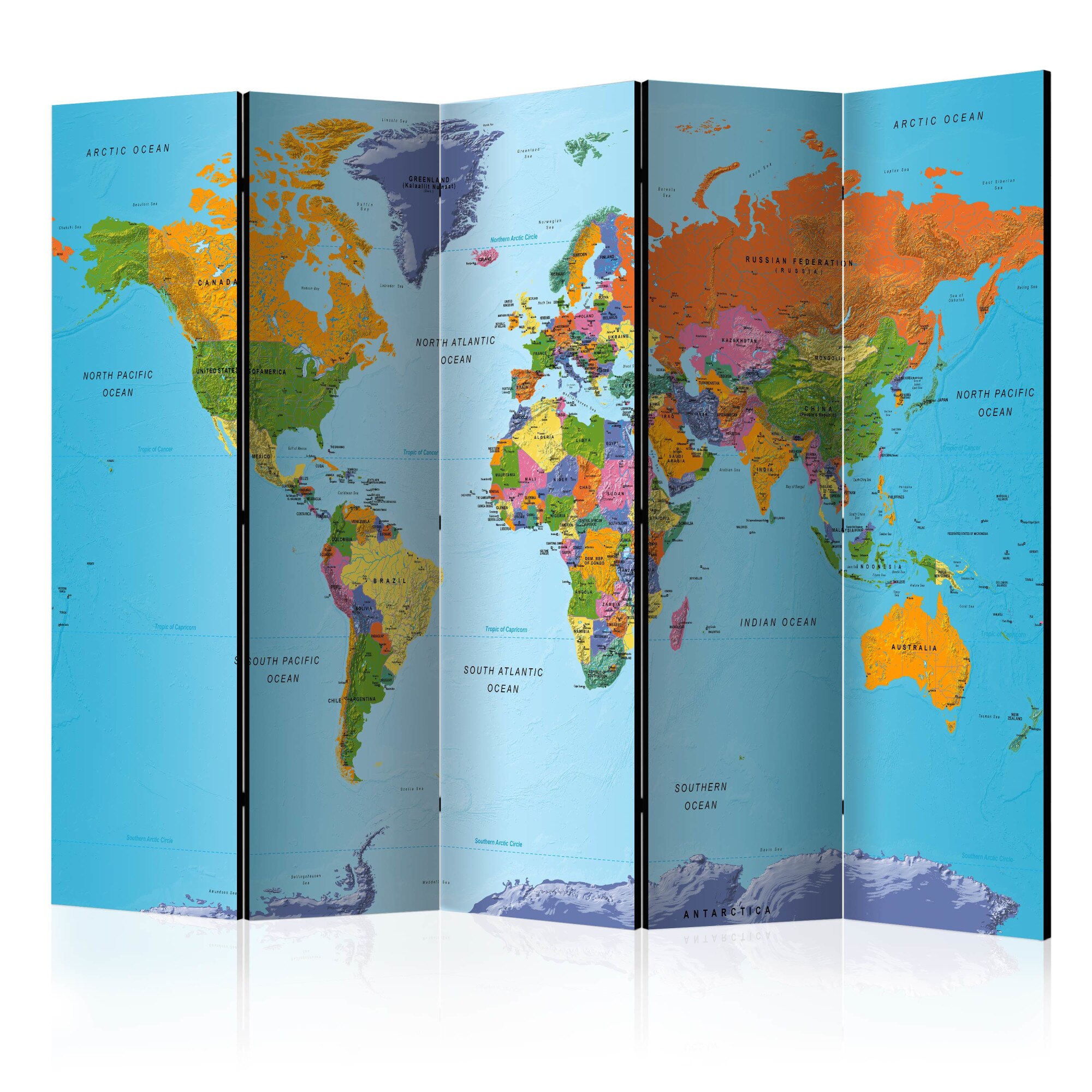 Paravan din 5 parti - Colourful Geography - 225x172cm