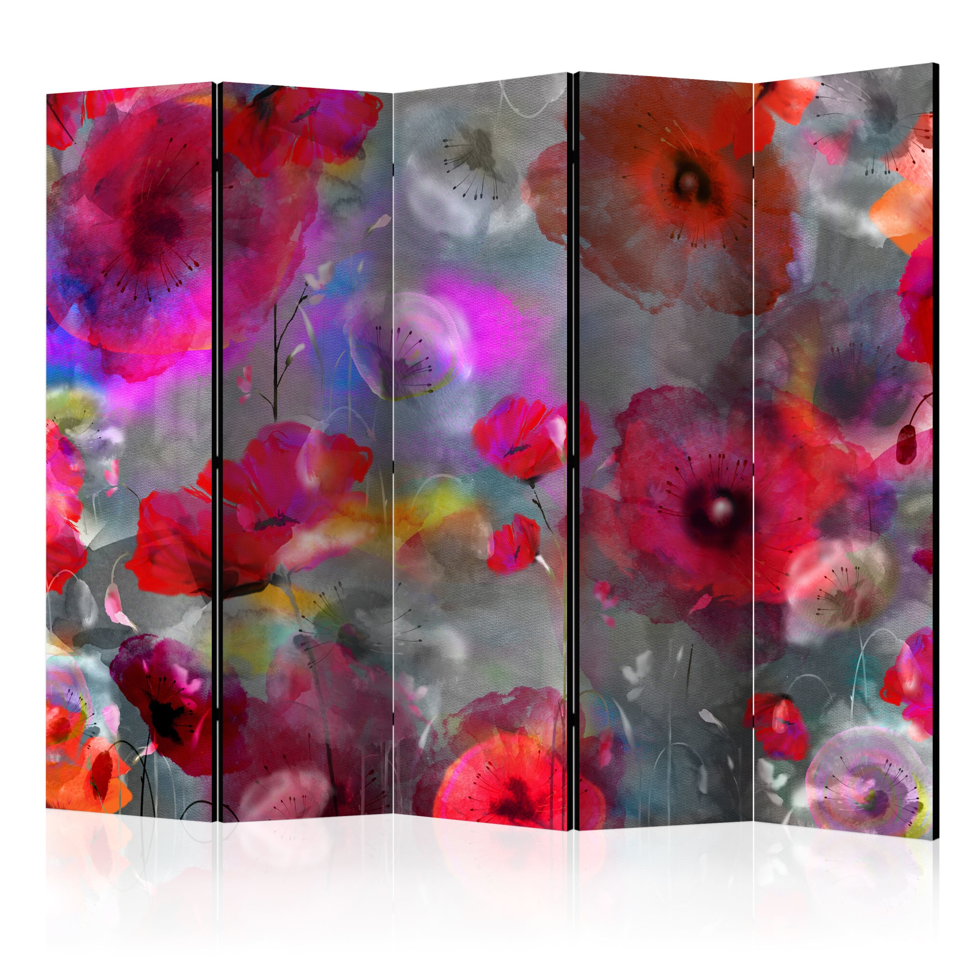 Paravan din 5 parti - Painted Poppies II - 225x172cm