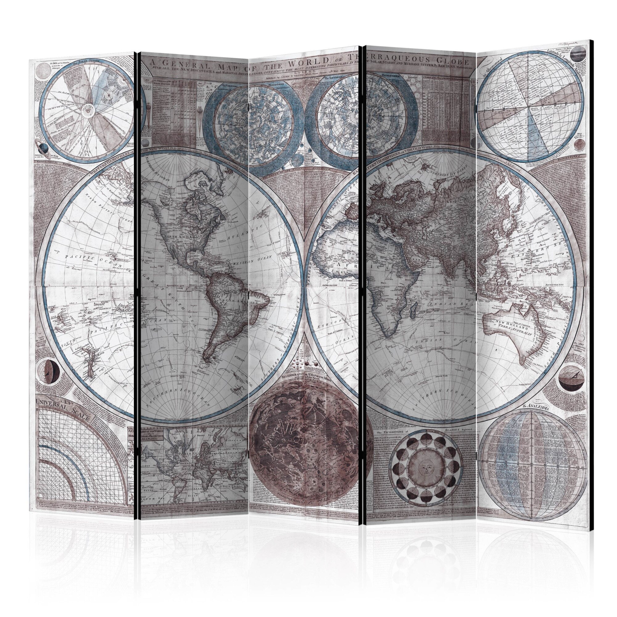 Paravan din 5 parti - Terraqueous Globe - 225x172cm