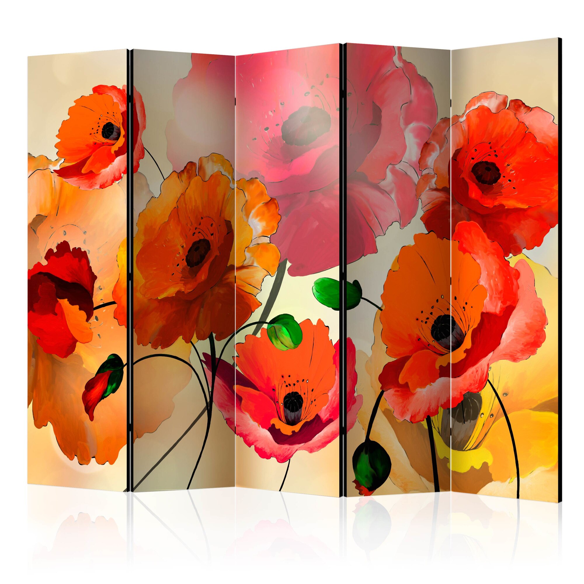 Paravan din 5 parti - Velvet Poppies II - 225x172cm