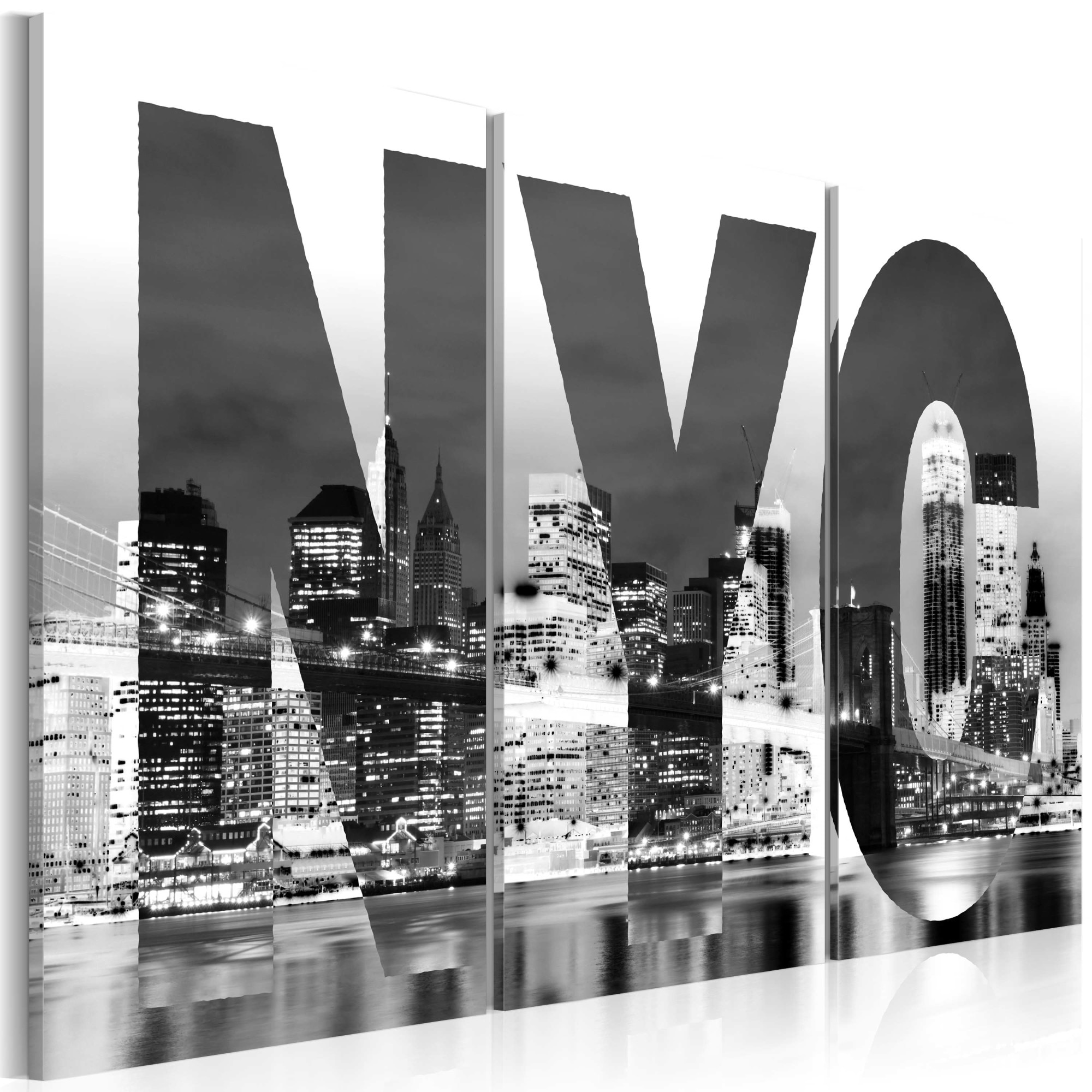Tablou canvas 3 piese - New York (alb-negru) - 60x40 cm