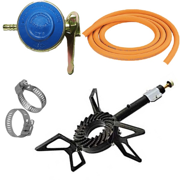 Pachet - Arzator elicopter, Pirostrie pe gaz, Din Fonta + 2M Furtun pentru gaz + 2 x Coliere pentru furtun + Ceas pentru butelie