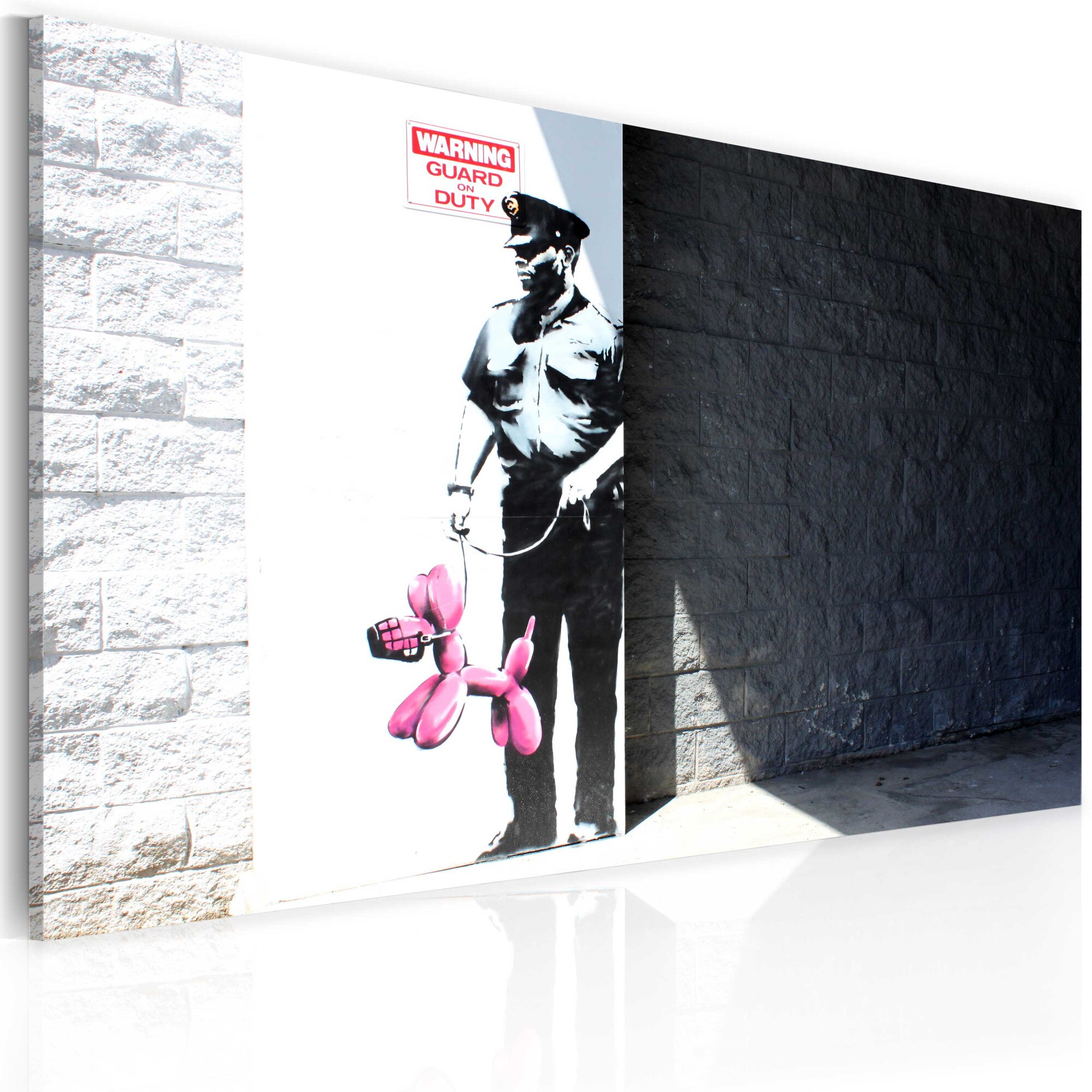 Tablou canvas - Garda de politie si cainele de balon roz (Banksy) - 60x40 cm