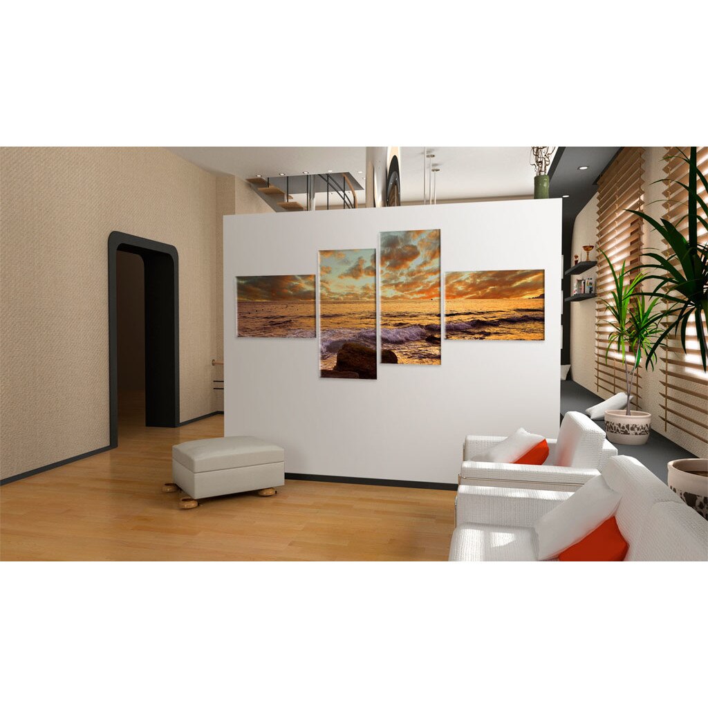 Tablou canvas 4 piese - Apus de soare peste mare - 200x90 cm