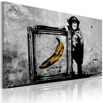 Tablou canvas - Inspirat de Banksy alb-negru - 90x60 cm Tablou canvas - Inspirat de Banksy alb-negru - 90x60 cm