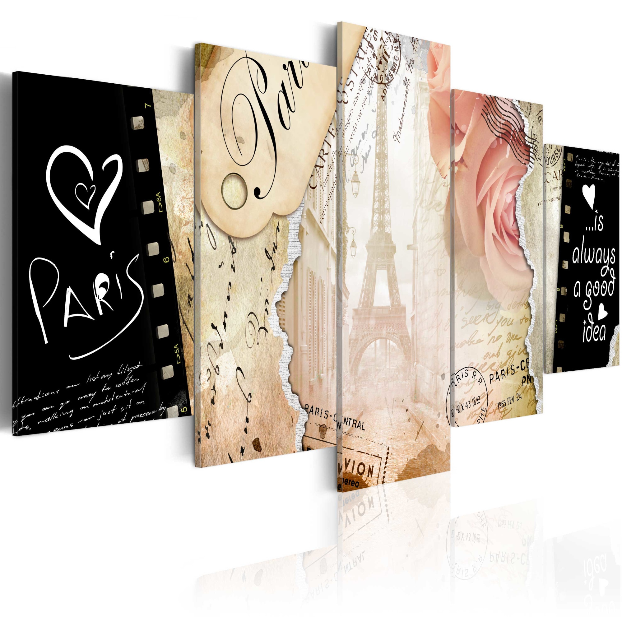 Tablou canvas 5 piese - Vechea carte postala - 200x100 cm