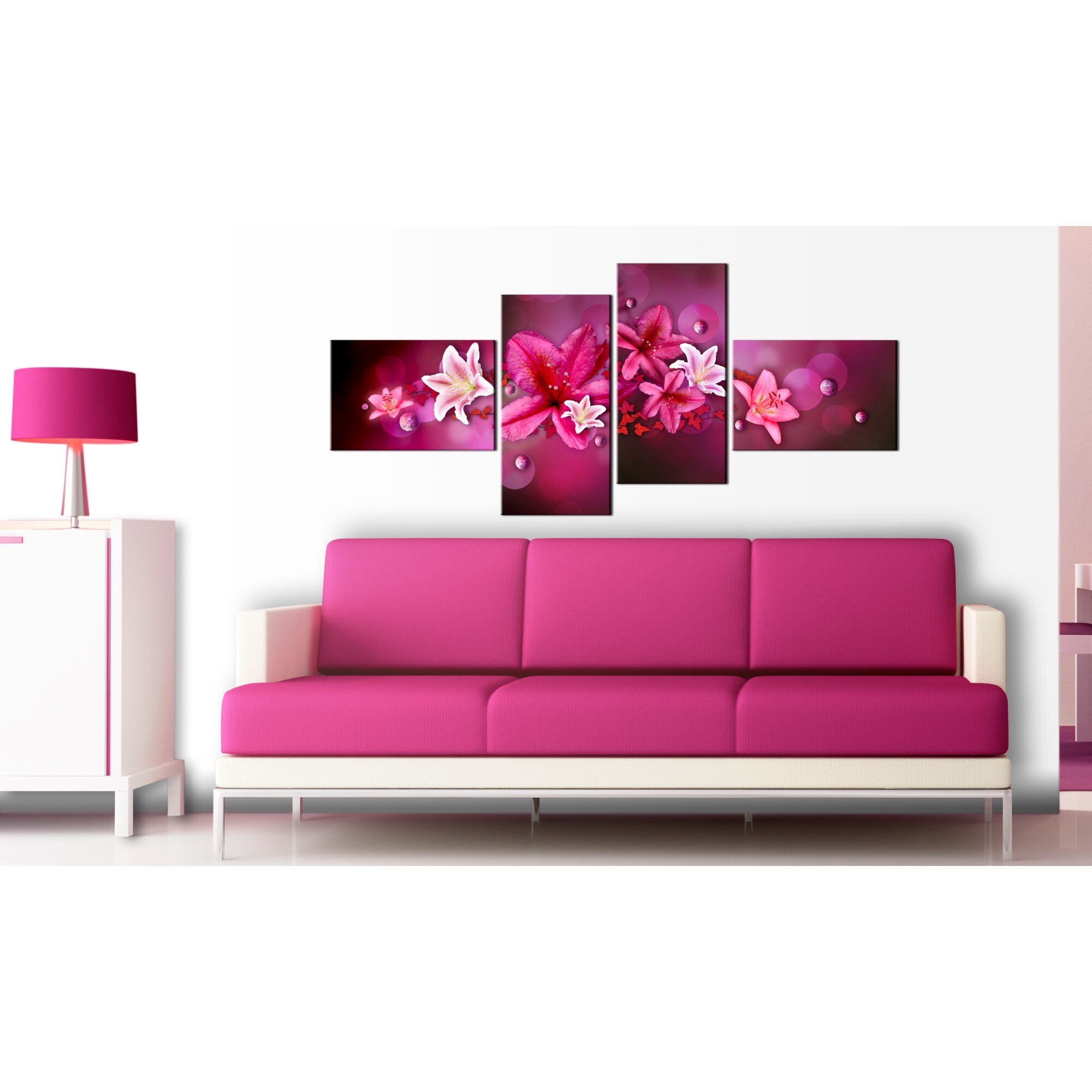 Tablou canvas 4 piese - Crini si perle - 100x45 cm