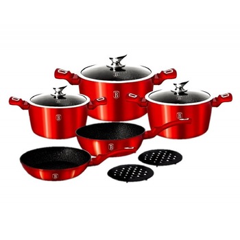 Set oale aluminiu forjat, 3 straturi marmura, manere silicon detasabile, Berlinger Haus Set oale aluminiu forjat, 3 straturi marmura, manere silicon detasabile, Berlinger Haus