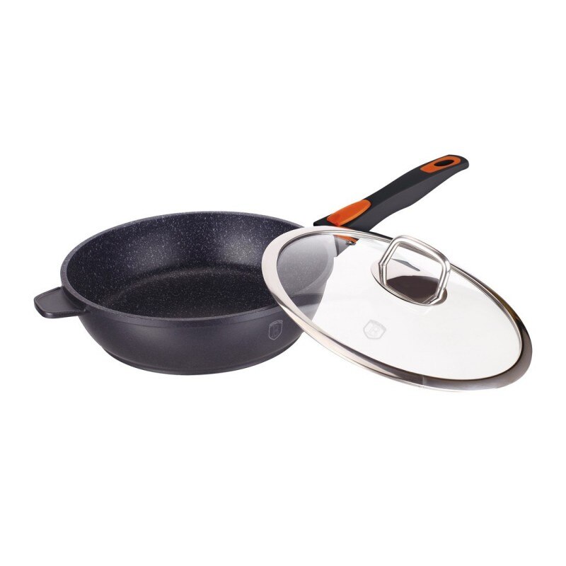 Tigaie aluminiu cu 3 straturi marmura si maner detasabil, capac, Berlinger Haus 24 cm