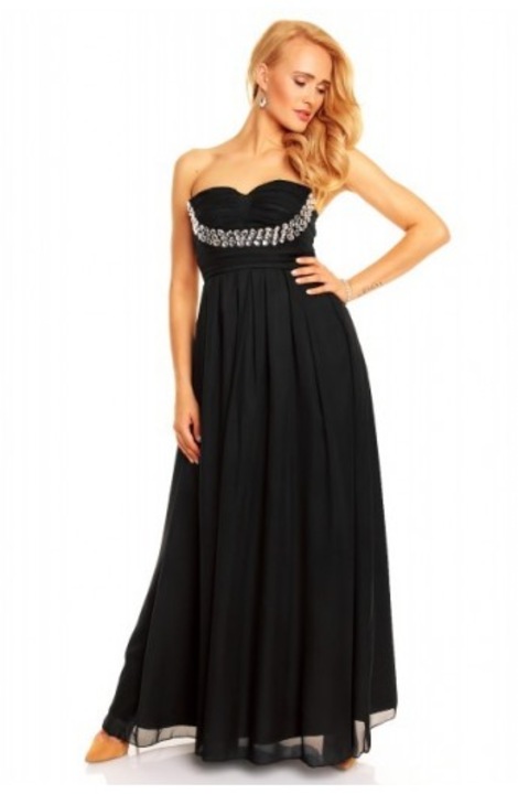 Rochie Neagra de Ocazie cu Aplicatii din Strasuri, Negru