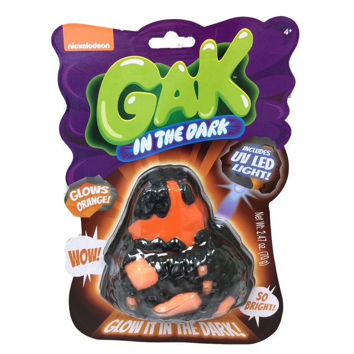 Joc creativ Nickelodeon Gak in the Dark UV 101711-3, Straluceste in intuneric, 70g, Portocaliu
