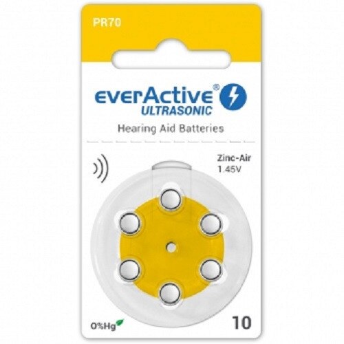 Pachet baterii concepute special pentru aparate auditive EverActive Ultrasonic A10 , Zinc Aer , blister de 6