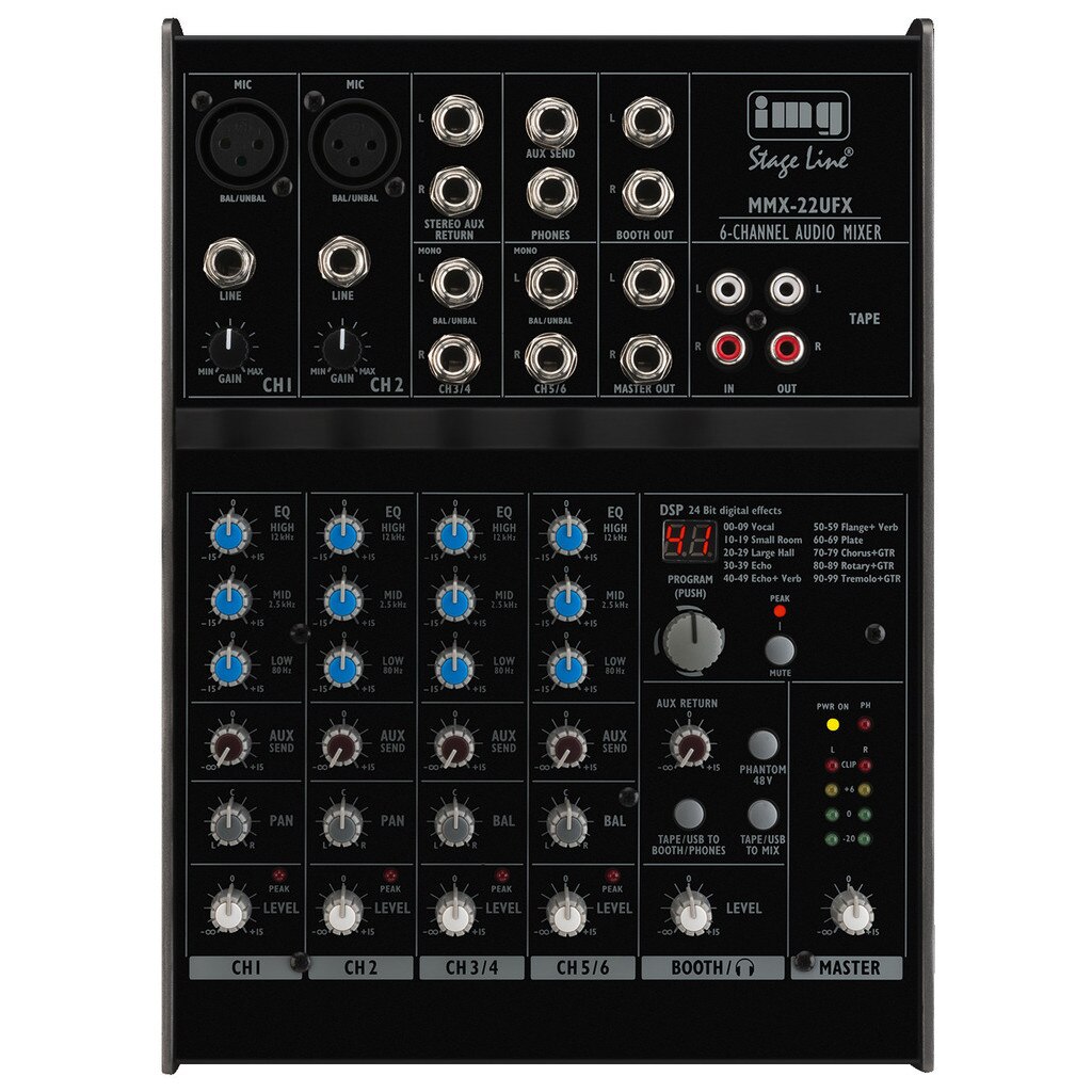 Mixer audio MMX22UFX / 4 canale / 2 mono + 2 stereo / 100 efecte digitale Stage Line eMAG.ro