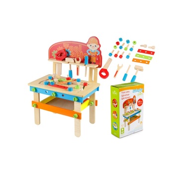 Banc de Lucru Lemn Natural 49 Unelte si Accesorii, 60CM Inaltime  Banc de Lucru Lemn Natural 49 Unelte si Accesorii, 60CM Inaltime