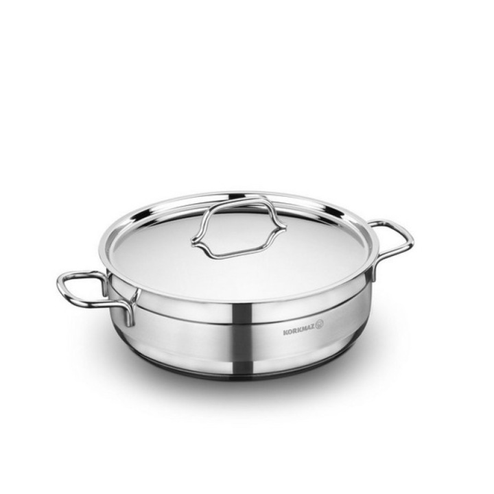 Oala cu capac pentru inductie, Korkmaz, Inox/Otel, 4.2 l, Argintiu