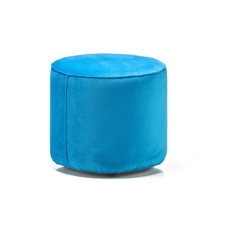 Taburet rotund Simonetti, structura din lemn, catifea impermeabila, albastru, D47XH42cm
