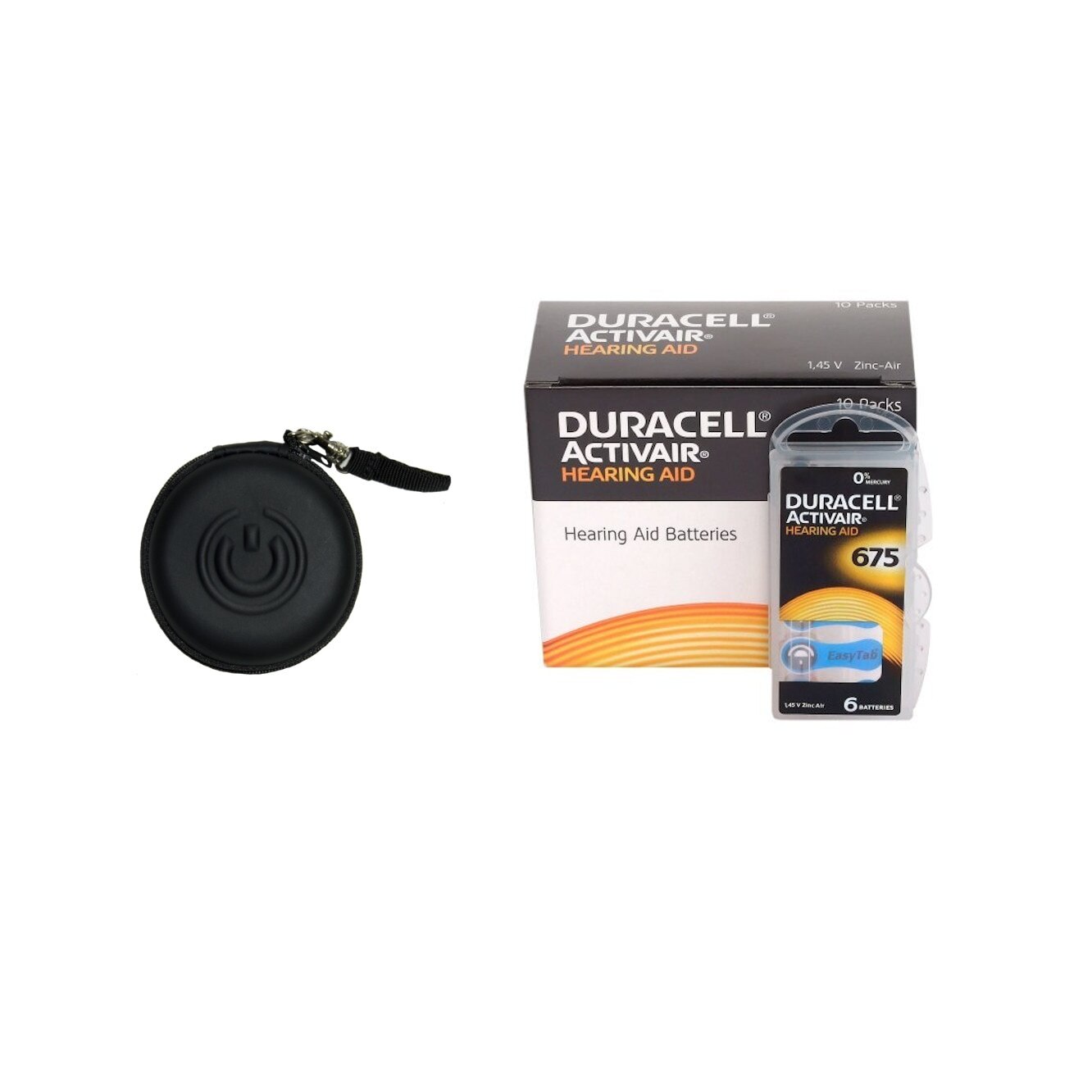 Baterii Duracell ZA 675 pentru aparate auditive PR44 DA675 cutie 10 blistere / 60 baterii + Husa pentru aparat auditiv Cadou la fiecare comanda