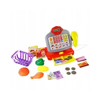 casa de marcat quotelectronic cash registerquot  cu sunete si lumini lcd microfon cos pentru cumparaturi scanner de produse cititor de carduri calculator butoane produse si multiple accesorii imagen 7_0_
0