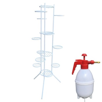 Suport RAKI metalic alb pentru 15 ghivece flori cu pompa de stropit H-150cm Suport RAKI metalic alb pentru 15 ghivece flori cu pompa de stropit H-150cm