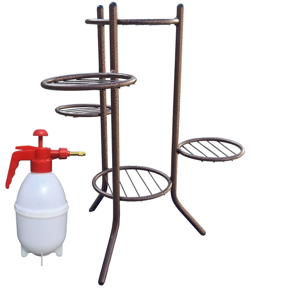 Suport RAKI metalic maro pentru 5 ghivece flori h58cm cu vermorel ,pompa de stropit