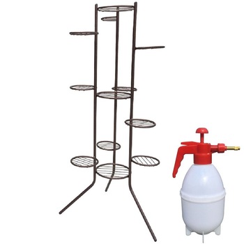 Suport RAKI metalic pentru 12 ghivece flori -Metalic Maro cu vermorel-pulverizator H-135cm Suport RAKI metalic pentru 12 ghivece flori -Metalic Maro cu vermorel-pulverizator H-135cm