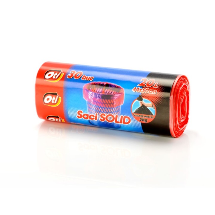 Saci SOLID, 20L, rosu, 30 buc/rola