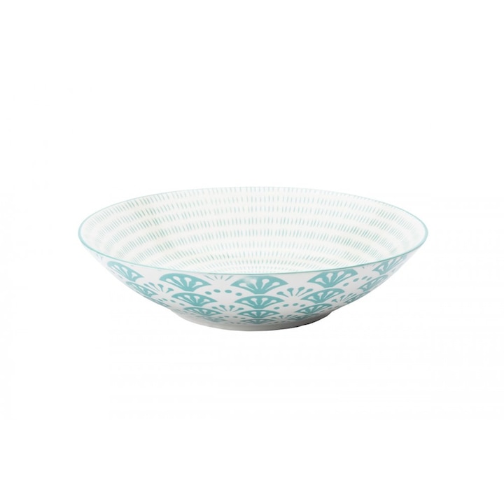 Bol din portelan, Nora's Design, Model abstract, Alb/Turcoaz