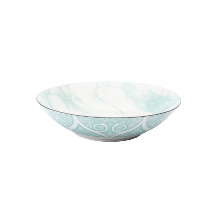 Bol din portelan, Nora's Design, Model abstract, Alb/Albastru deschis