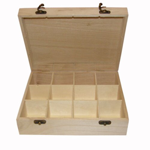Cutie de lemn cu 12 compertimente pentru plicuri de ceai 26 x 19 x 7 cm
