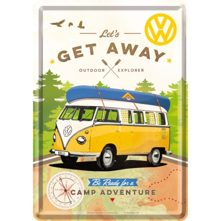 Placa metalica decor 10x14 cm "Volkswagen Let's Get Away"