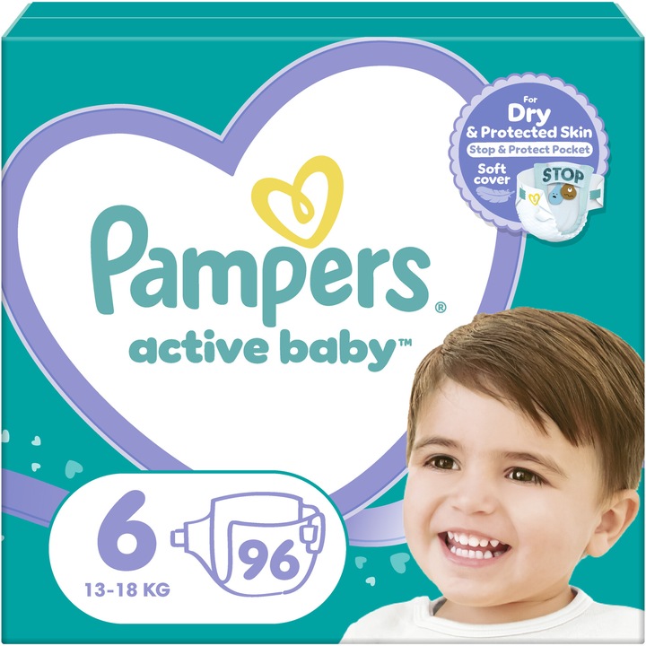 Пелени Pampers Active Baby Mega Box, Размер 6, 13 -18 кг, 96 броя