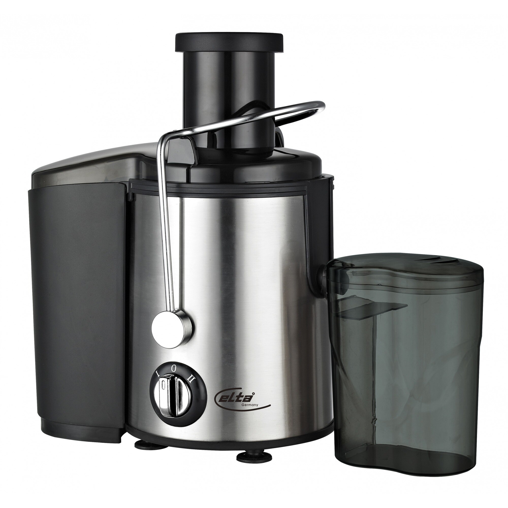 Storcator de fructe PJ-450 Elta, 350 W, Recipient suc 800 ml, Recipient pulpa 1.5L, 2 Viteze, Negru/Argintiu