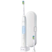 Periuta de dinti sonica electrica Philips Sonicare Protective Clean 5100, HX6859/29, 62000 miscari/minut, 3 moduri de curatare, senzor presiune, functie BrushSync, 2 capete de periere, toc de transport, Alb/Albastru