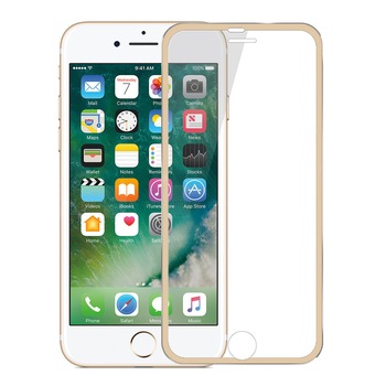 Folie sticla iPhone 8 Plus / iPhone 7 Plus, Fata plus Spate, 3D cu rama metalica, protectie completa ecran si margini curbate, Gold