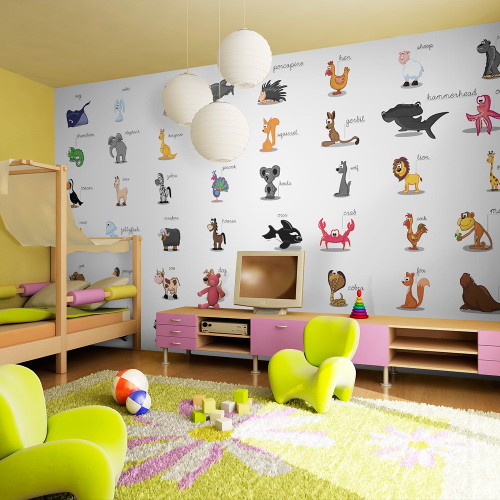 Fototapet vlies XXL - Learning by playing (animals) - 550 x 270 cm