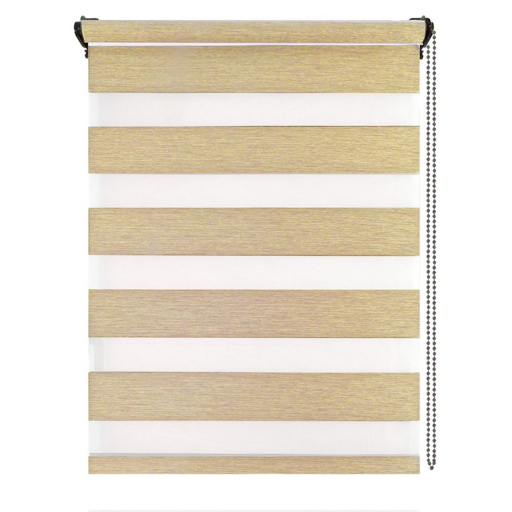 Jaluzea tip roleta zebra-rulou textil Day&Night, Natur 03, cote panza 76x200 cm, cote finale 80x200 cm, accesorii albe.