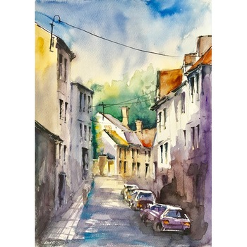 Tablou acuarela Citadin - tablou pictat manual Oana Pinzariu, dimensiune 24 * 35 cm Tablou acuarela Citadin - tablou pictat manual Oana Pinzariu, dimensiune 24 * 35 cm