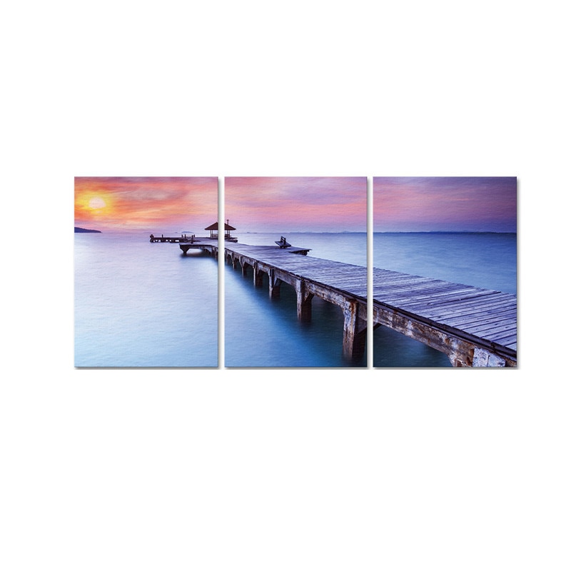 Set Tablouri Canvas - 3 piese - Ponton sub Asfintit Violet - 78x36 cm
