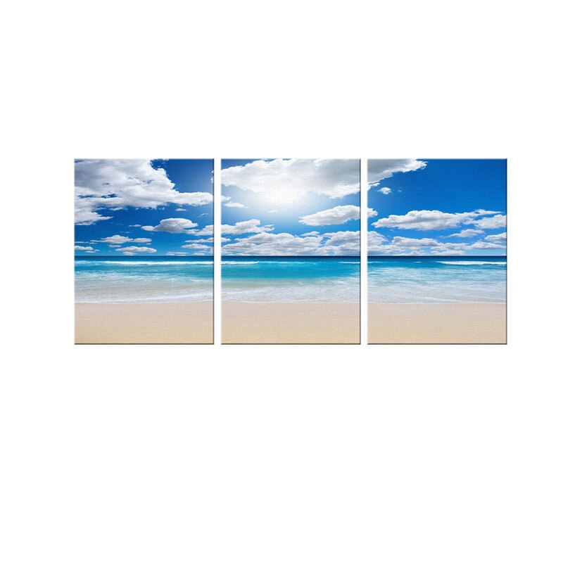 Set Tablouri Canvas - 3 piese - Plaja sub cer albastru - 78x36 cm