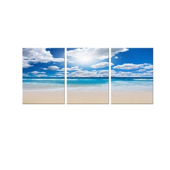 Set Tablouri Canvas - 3 piese - Plaja sub cer albastru - 78x36 cm Set Tablouri Canvas - 3 piese - Plaja sub cer albastru - 78x36 cm