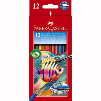 Set 12 Creioane colorate acuarela Faber-Castell, cu pensula Set 12 Creioane colorate acuarela Faber-Castell, cu pensula