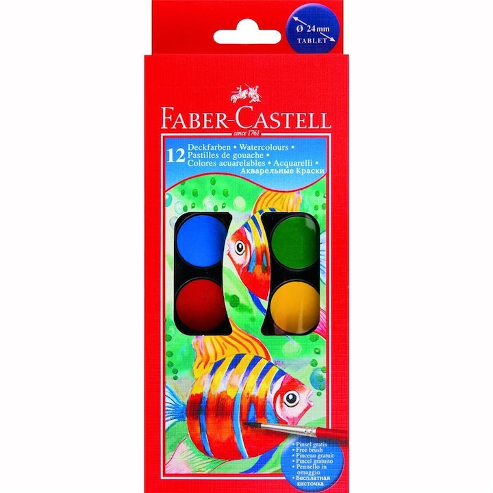 Faber-Castell vízfesték, 12 szín, 30 mm, Ecset