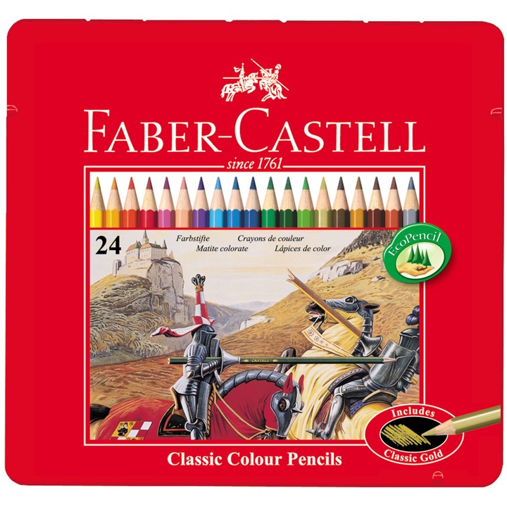 Creioane colorate Faber-Castell, 24 culori, cutie metal