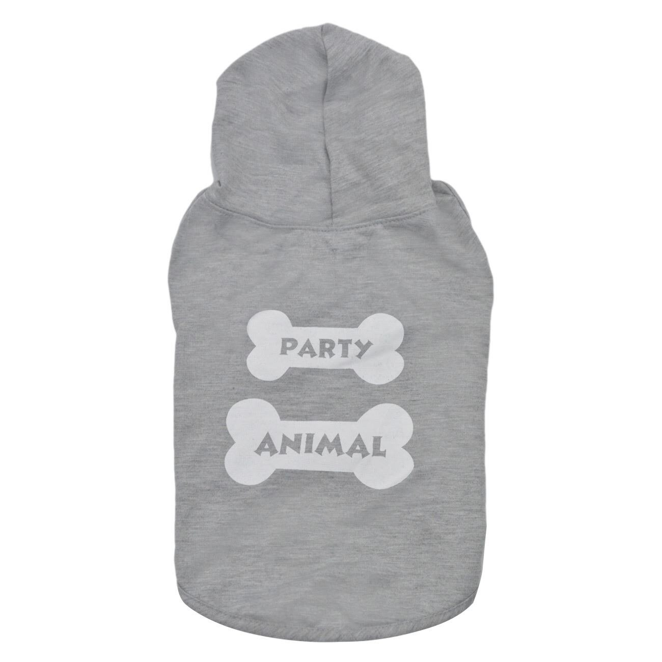 Haina cu gluga pentru caini S-Pets cu imprimeu PARTY ANIMAL, gri, masura M