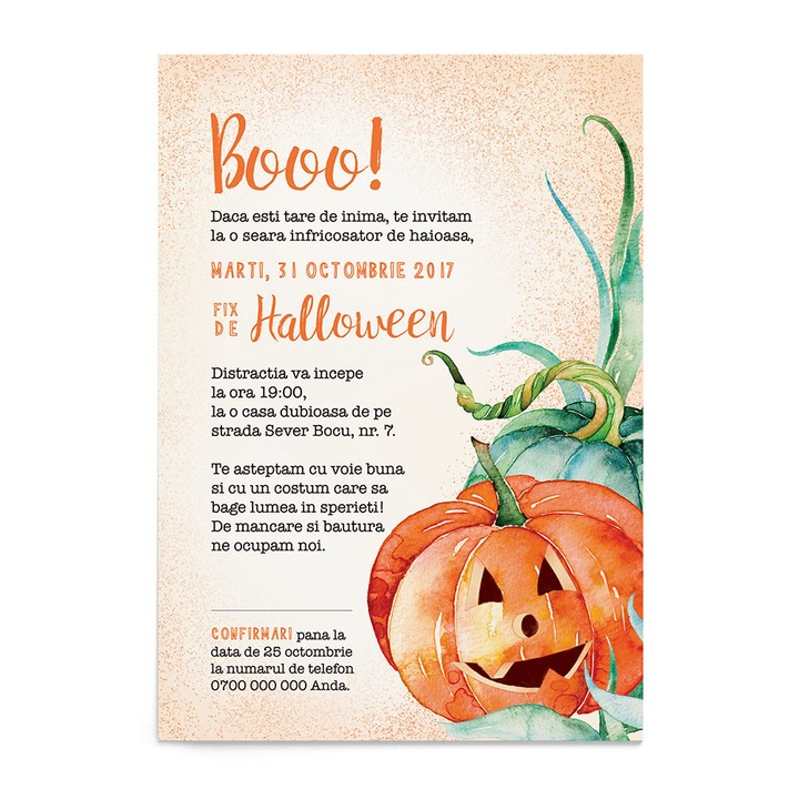 Invitatie de petrecere copii Halloween - Creepy Pumpkin, Zizula Cards, Multicolor, 127 x 177 mm